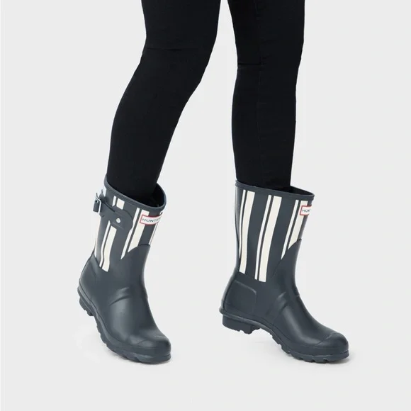 Hunter Mid-Calf Rain Boots Navy/White Sz 8 - Picture 2 of 13